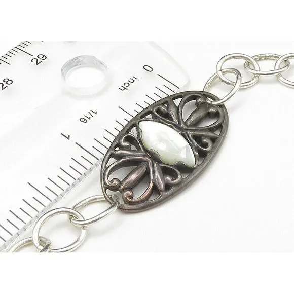CAROLYN POLLACK 925 Silver Vintage Mother Of Pearl Chain Necklace NE3576